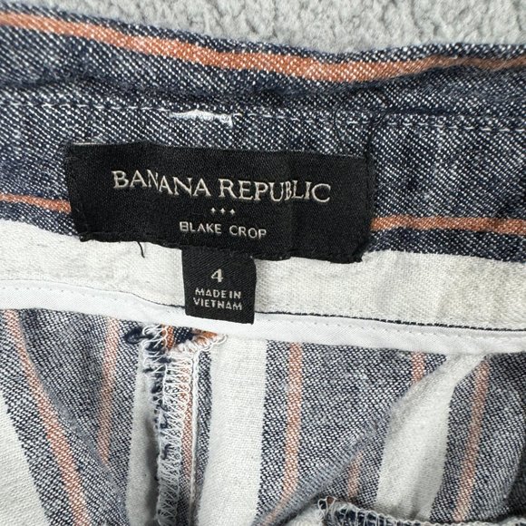 Banana Republic Pants Womens Sz 4 Blake Crop Striped Wide Leg Linen Blend Belted - Picture 11 of 13